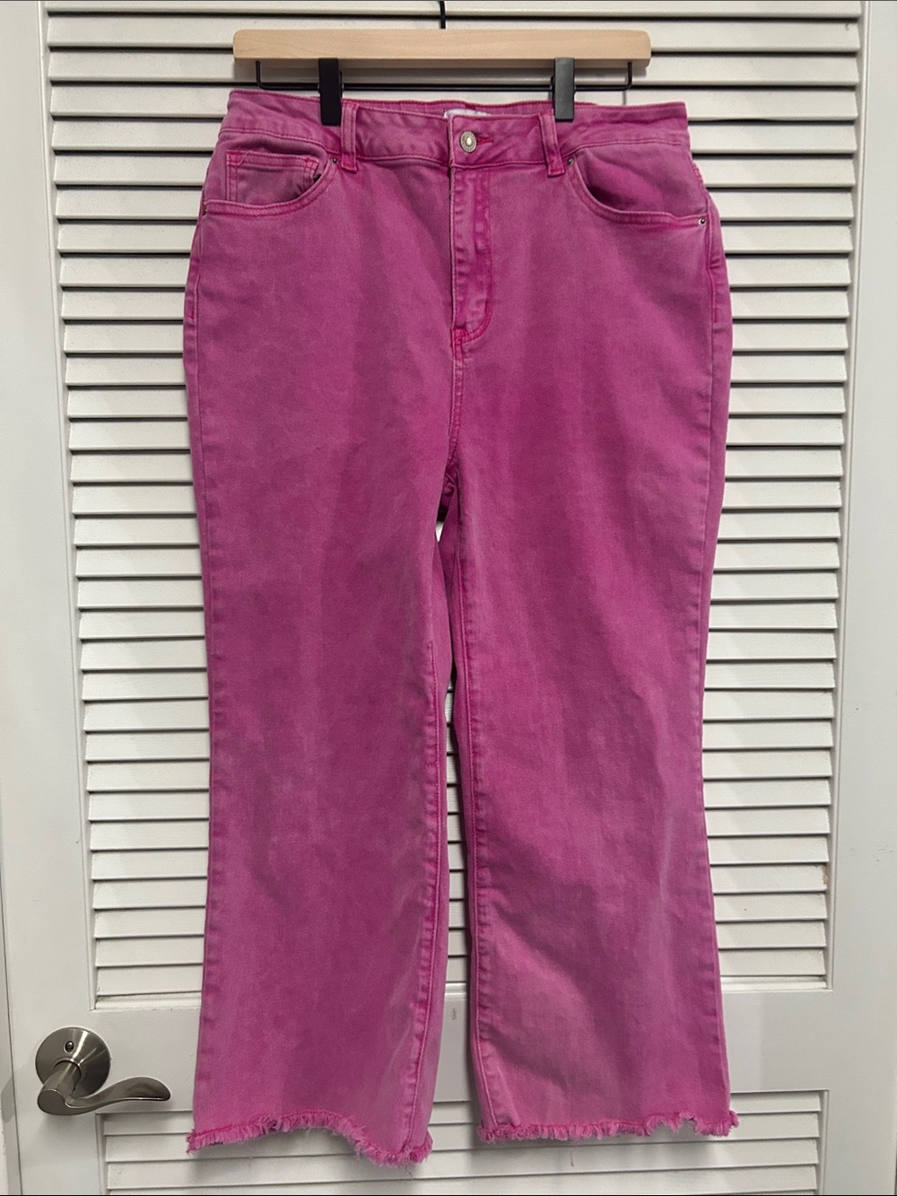 Zenana Pink Ankle Jeans with Raw Edge Hem